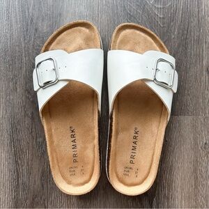 Primark white leather buckle strap mule sandals